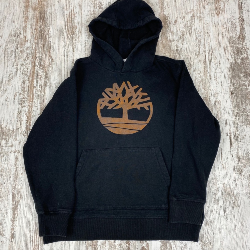 Timberland Boys Faded Tree Logo Hoodie Black Outdoor Streetwear Youth L 14/16
